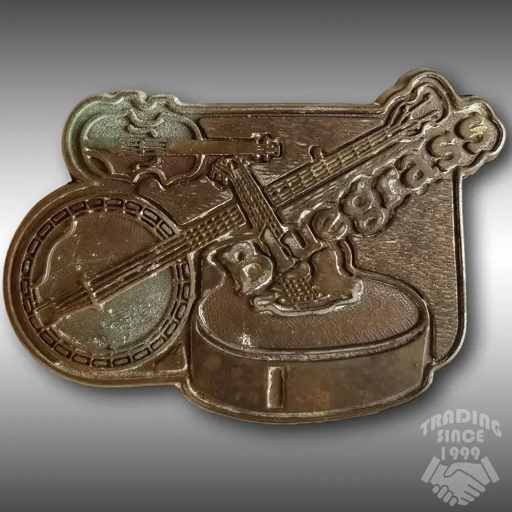 Vintage Belt Buckle Bluegrass Music Banjo‎ Guitar Fiddle Violin Gold Color Gift